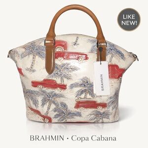 Brahmin Copa Cabana Red & Cream Satchel – Like New! Rare Tropical Car/ Palm Tree